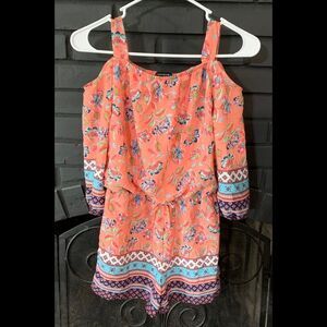 My Michelle Girl Peach Floral Romper Girls L